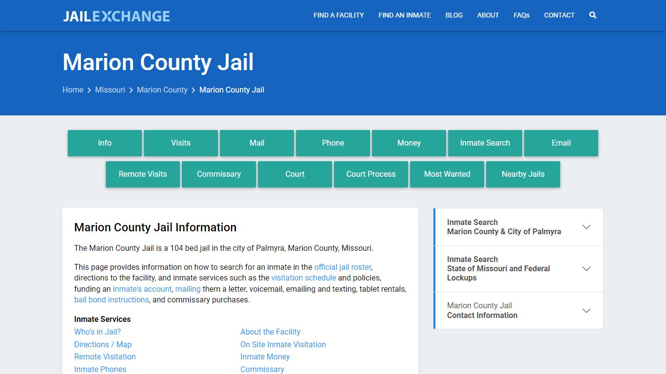Marion County Jail, MO Inmate Search, Information